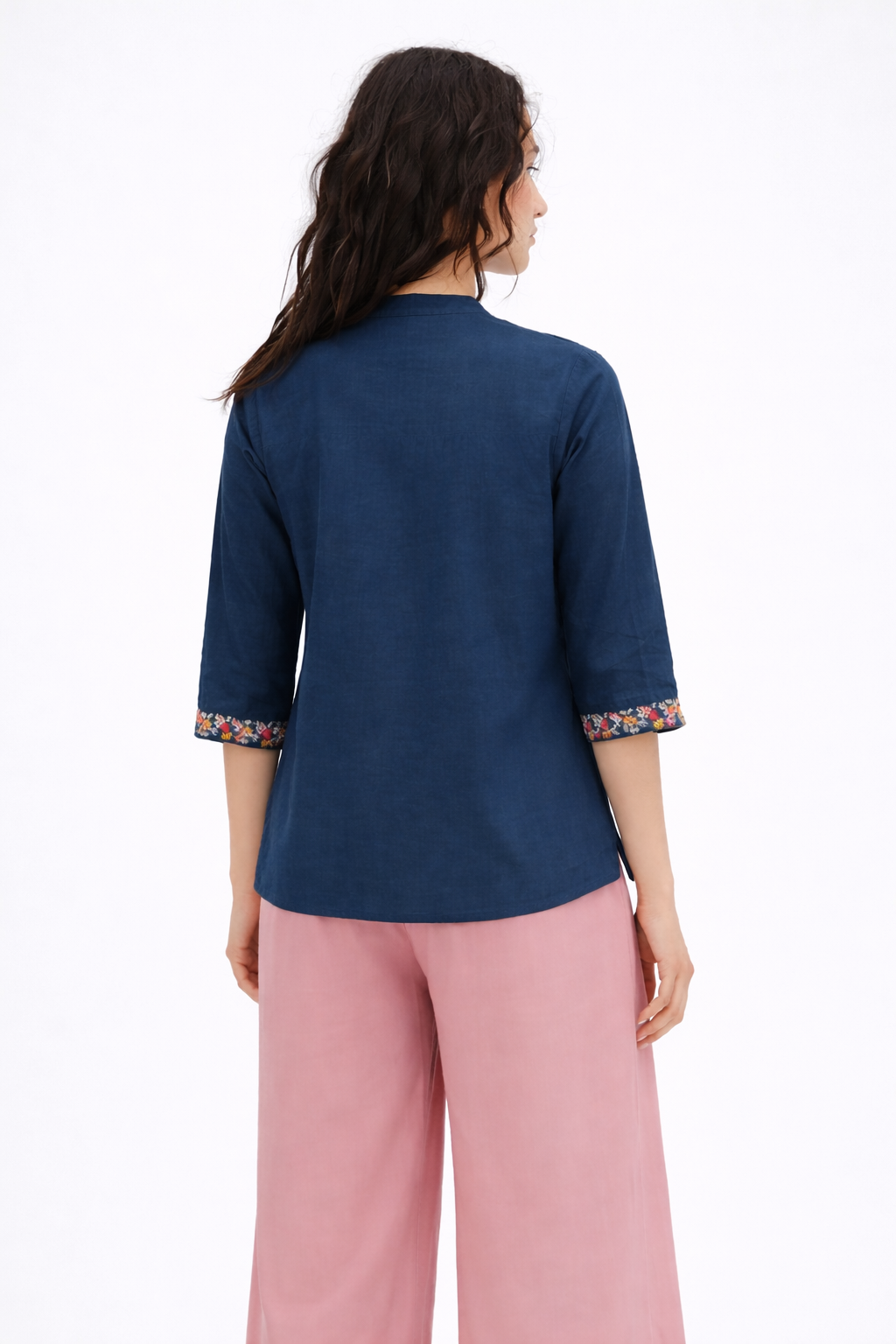 Teal Blue Floral Embroidered Kurti