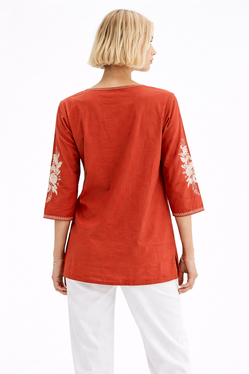 Terracotta Embroidered Straight Kurti