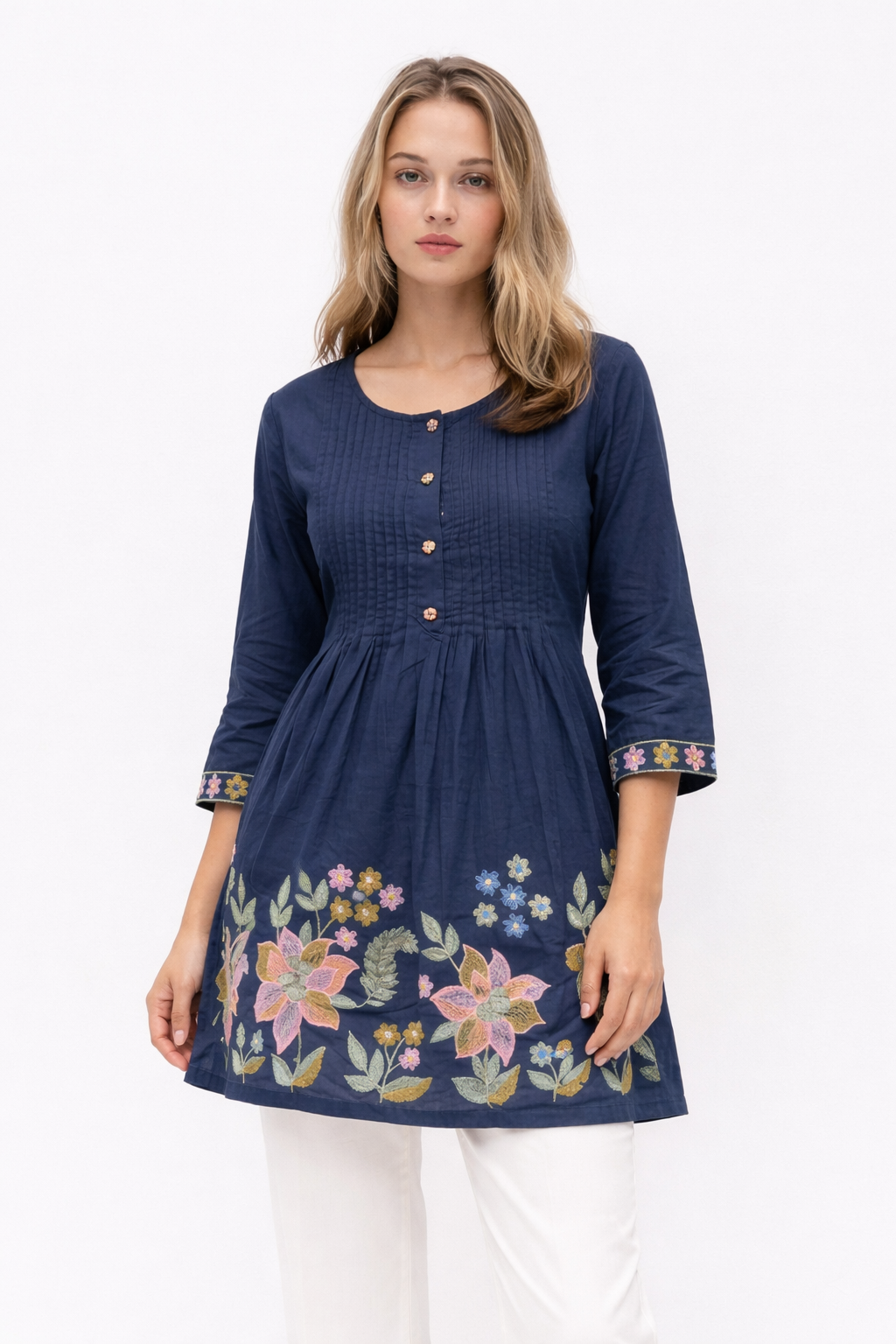 MIdnight Bloom Embroidered Kurti
