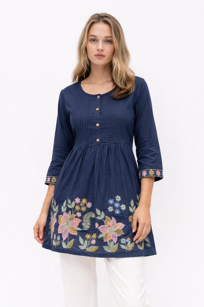 MIdnight Bloom Embroidered Kurti