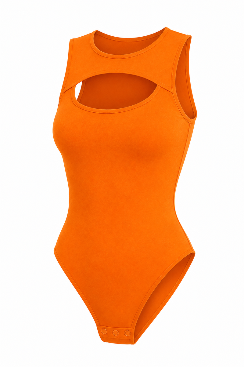 Orange Cut-Out Sleeveless Bodysuit