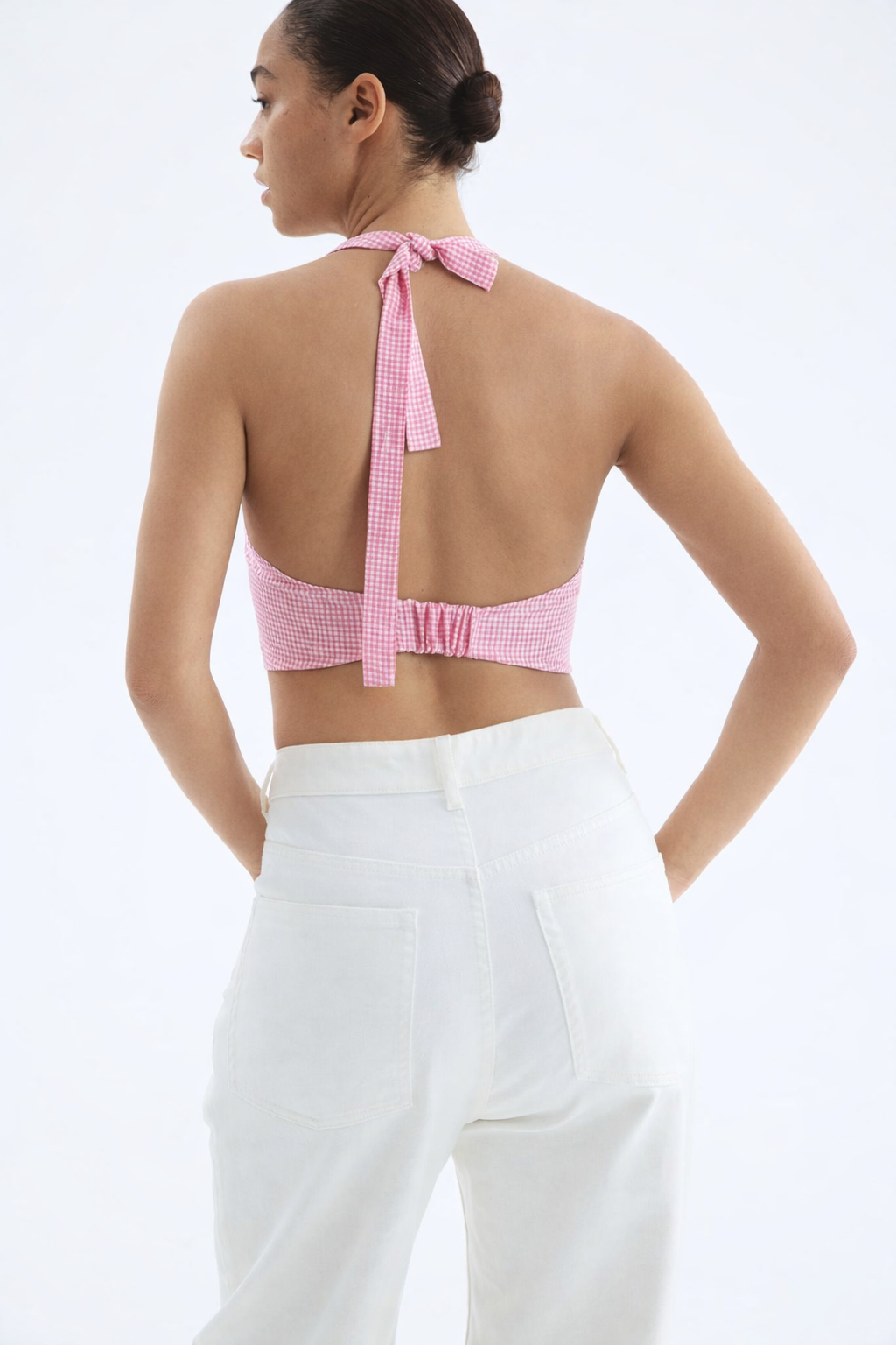 Women Pink Halter neck bow top