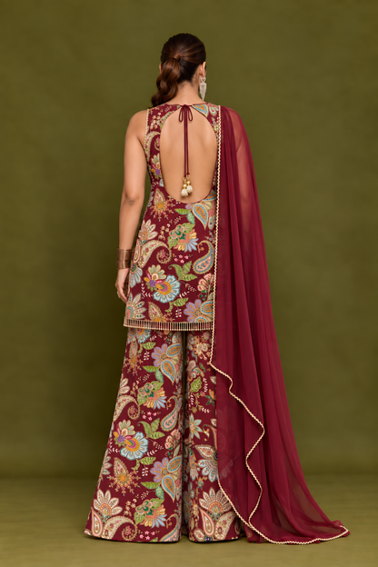 Mahroon Floral Sharara Set