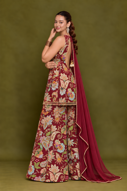 Mahroon Floral Sharara Set