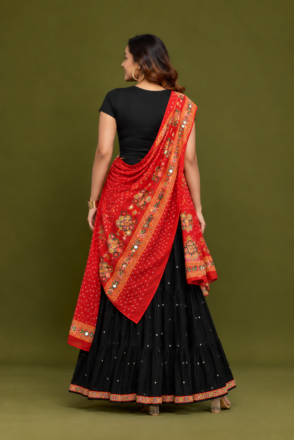 Raasika Black & Red Garba Lehenga Set
