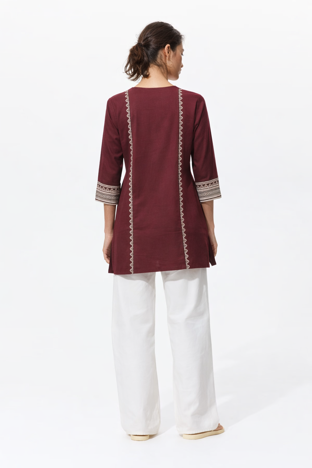 Maroon Printed Straight Kurti