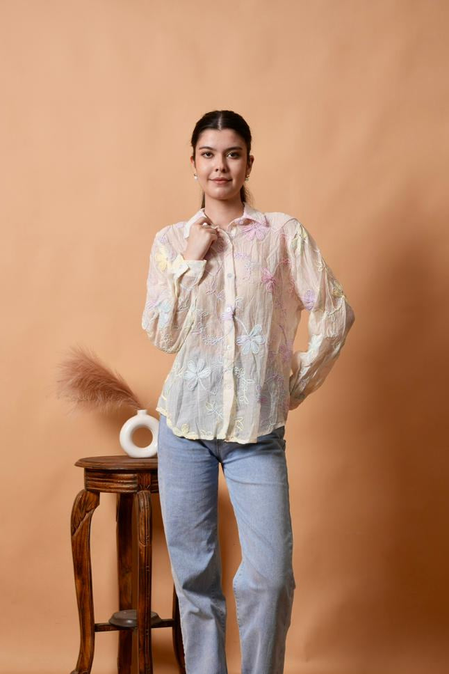 Pastel Embroidered Floral Shirt