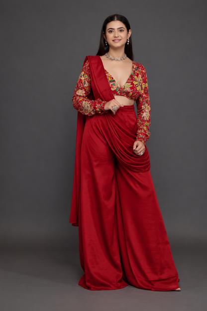 Red Draped Palazzo Set