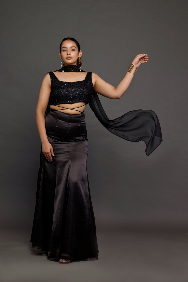 Black Sequin Drape Set