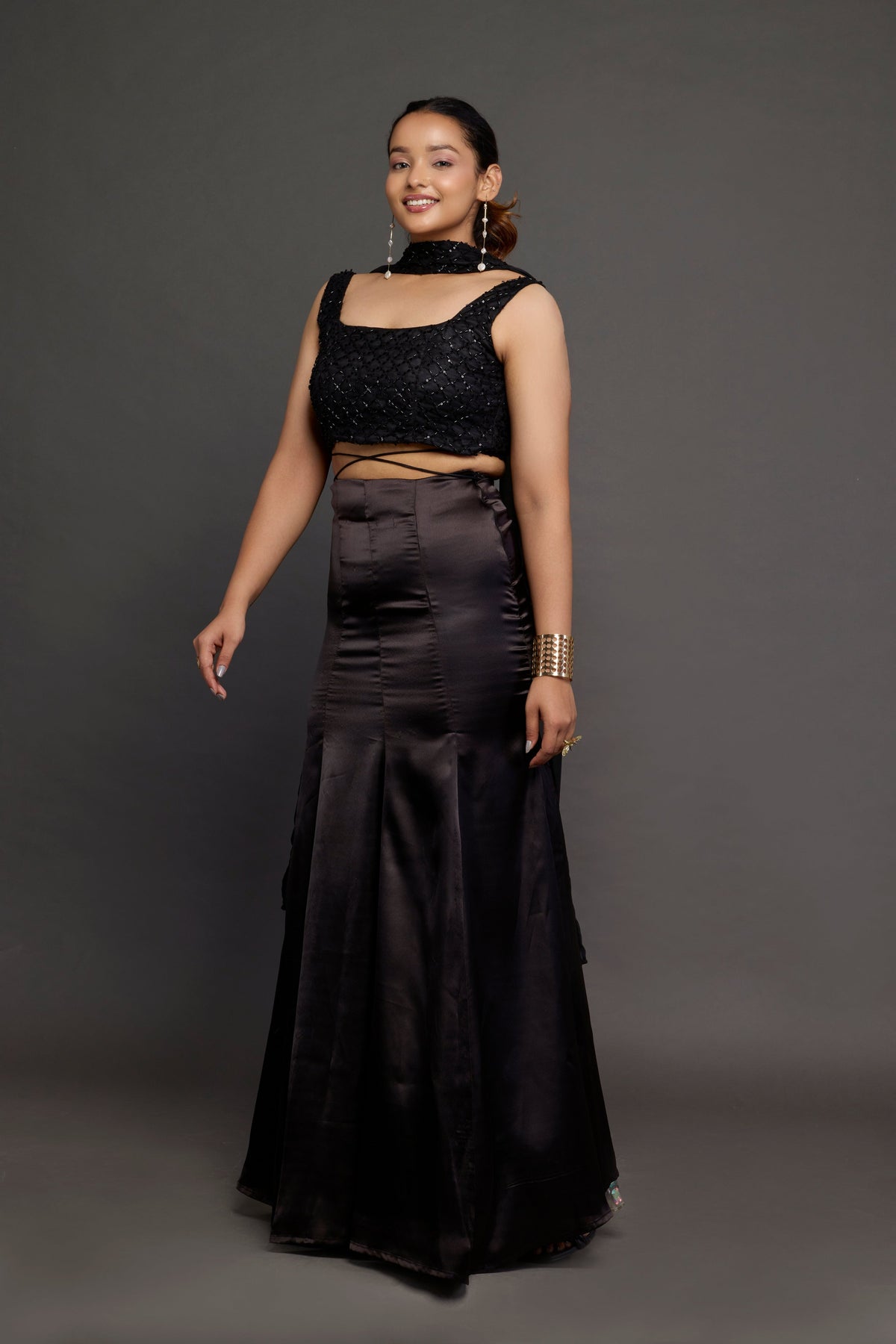 Ratri black sequin drape set - side view