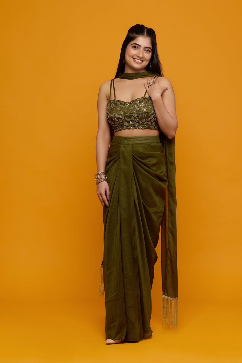 Olive Sequin Skirt Set
