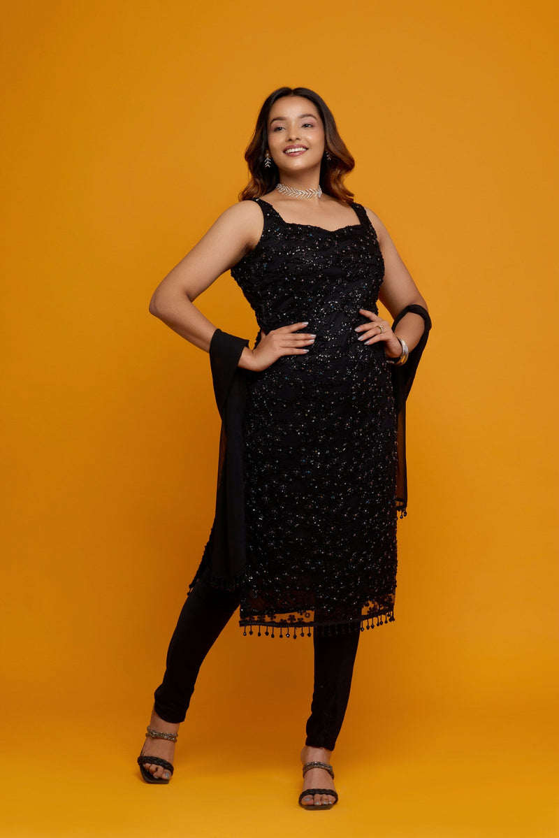 Black Sequin Kurta Set
