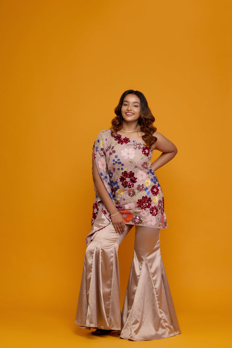 Grey Floral One-Shoulder Set