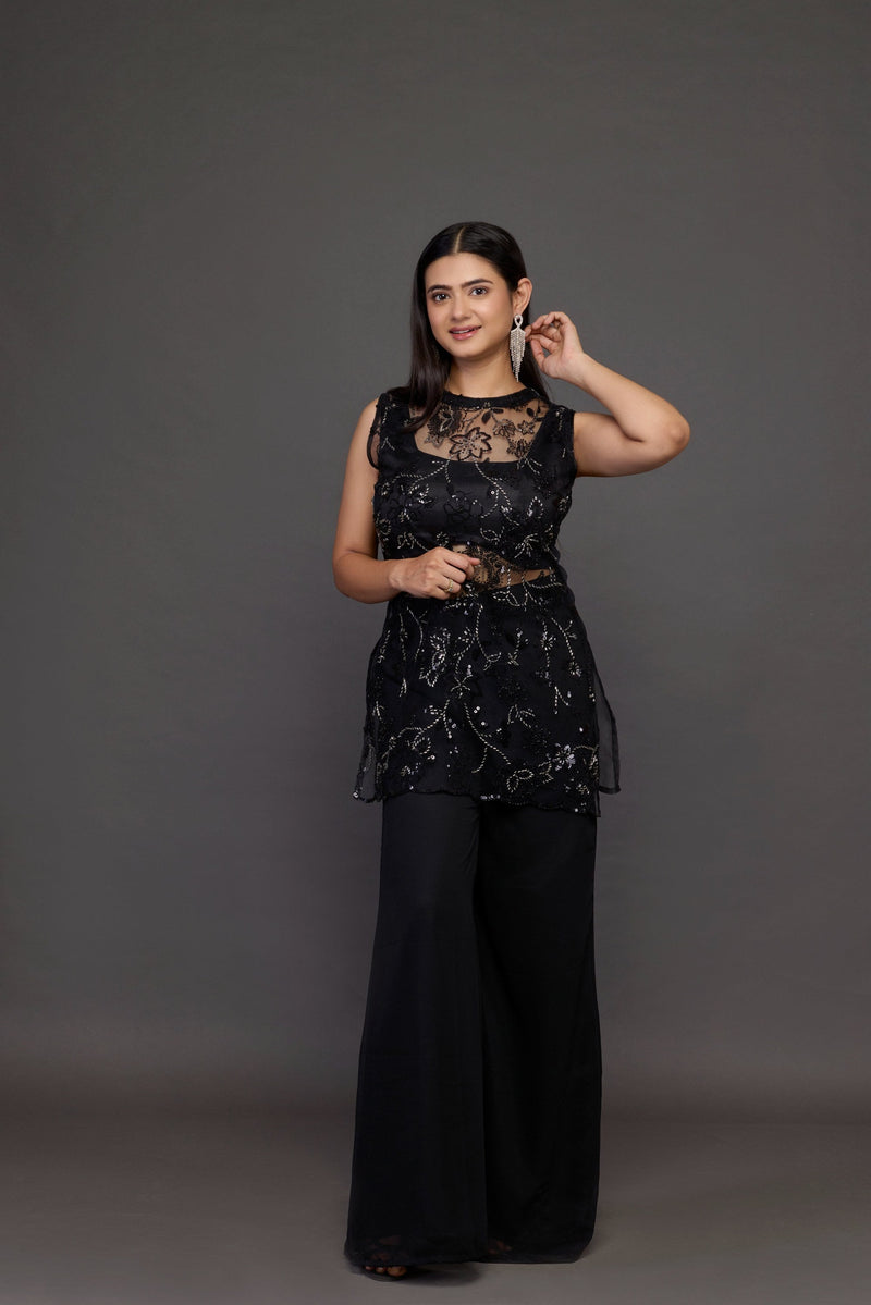Black Sequin Tunic Set