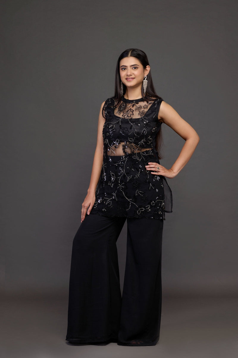 Black Sequin Tunic Set