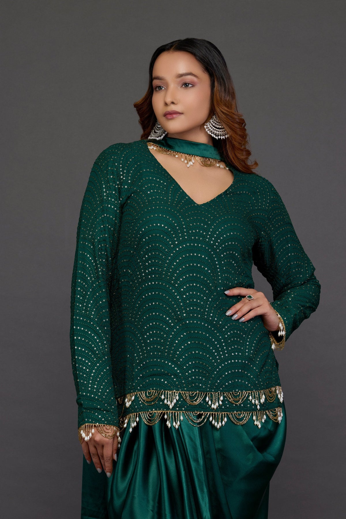 Vanika emerald green sequin kurta set - back view