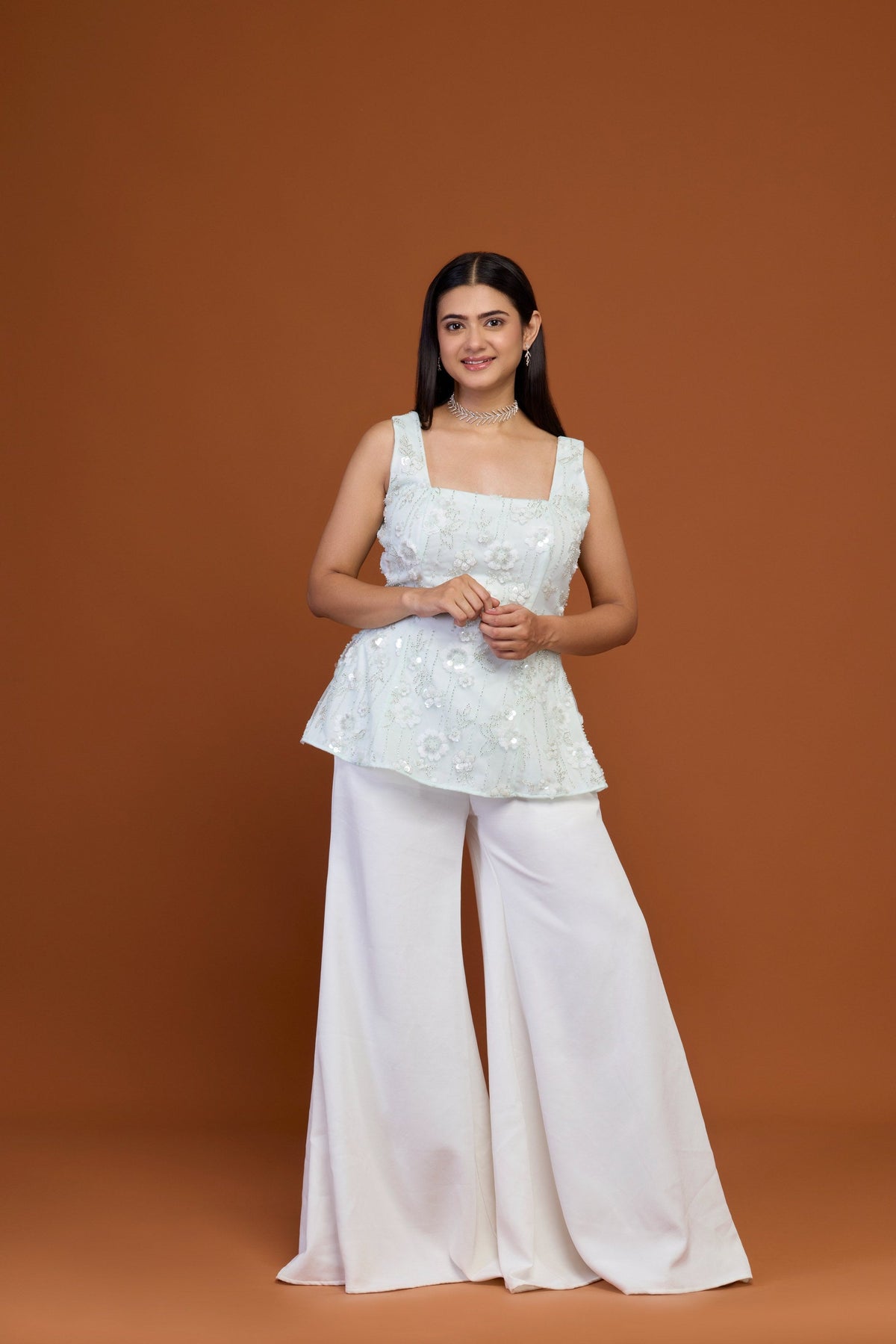 Chandni pearl ivory peplum co-ord set - back view