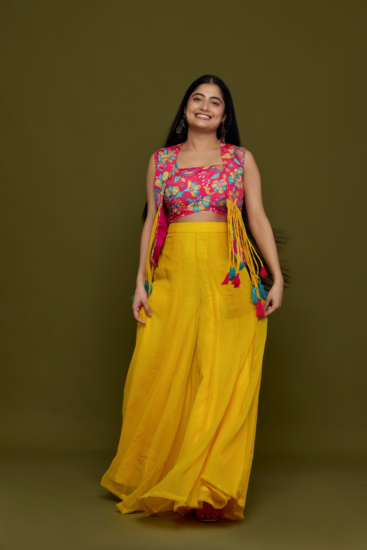 Petambari mustard and pink lehenga - full length