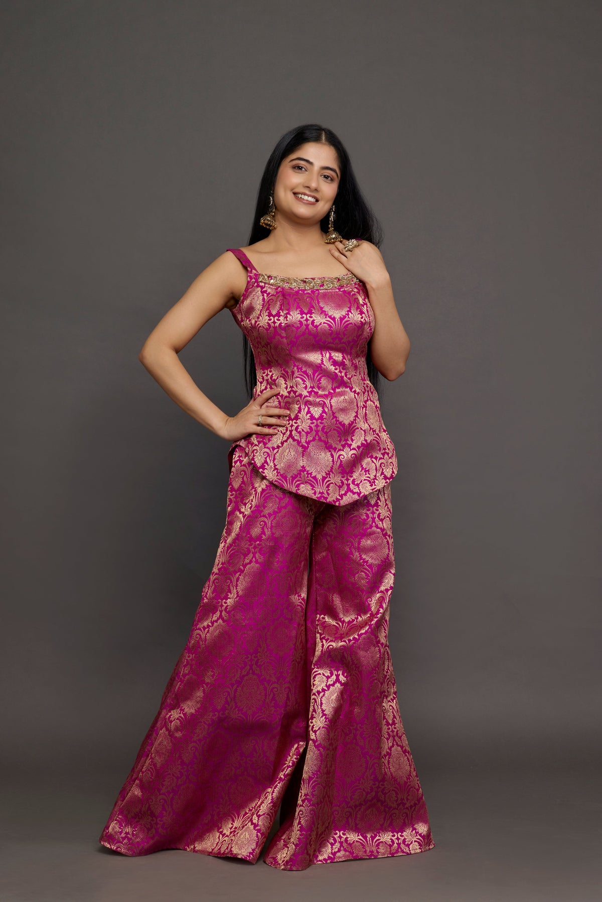 Raktima brocade co-ord - embellished neckline detail