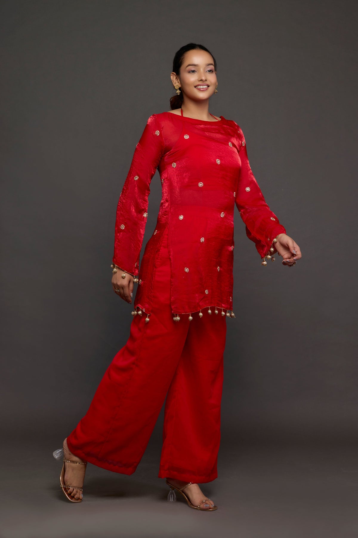 Shakti ruby red embellished set - three-quarter view