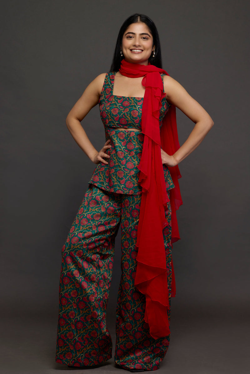 Emerald Brocade Peplum Set
