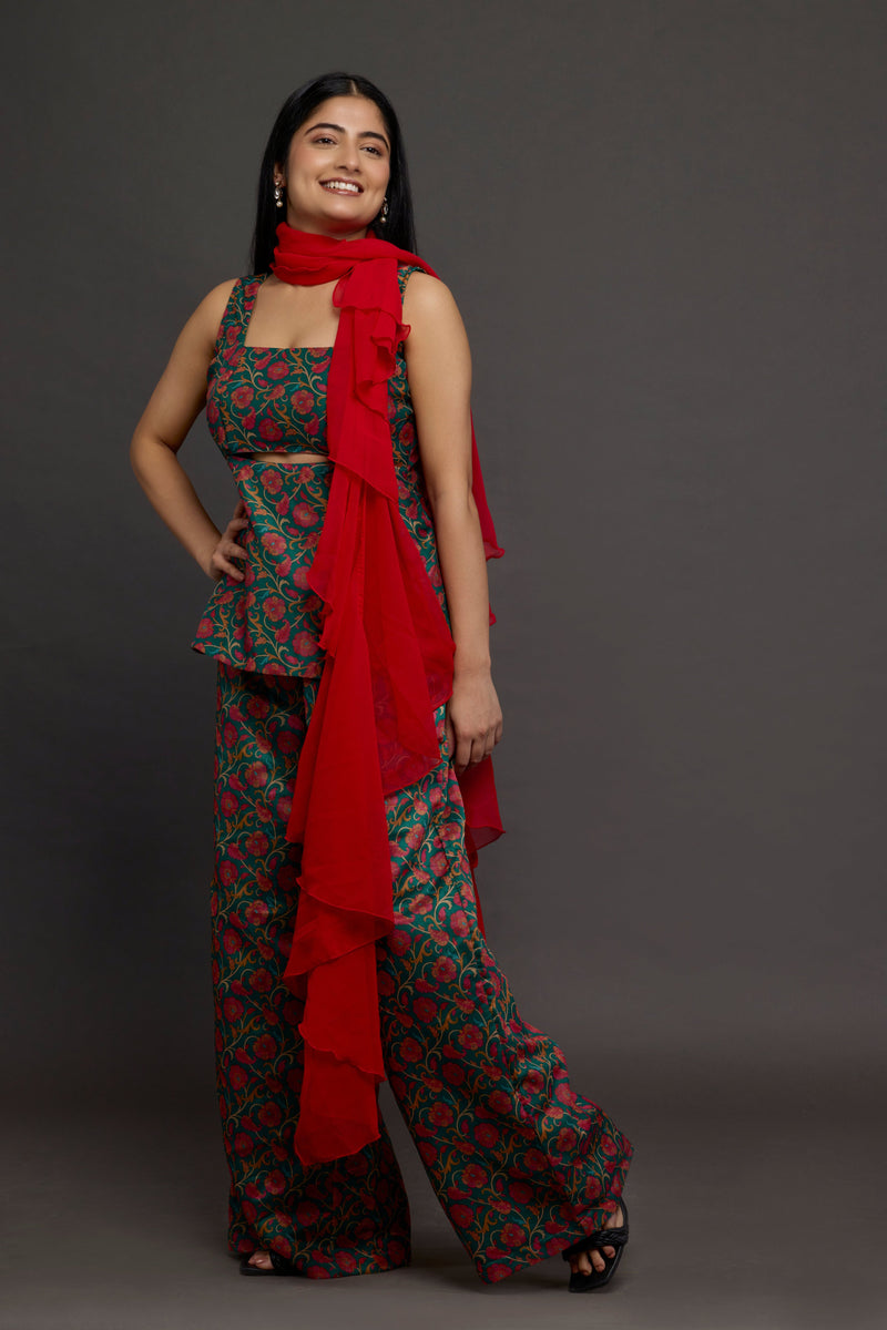 Emerald Brocade Peplum Set