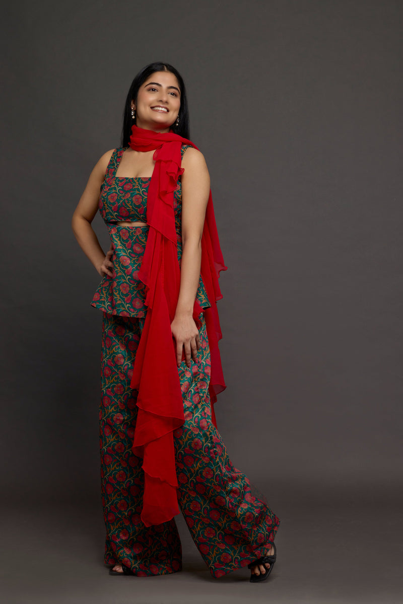 Emerald Brocade Peplum Set
