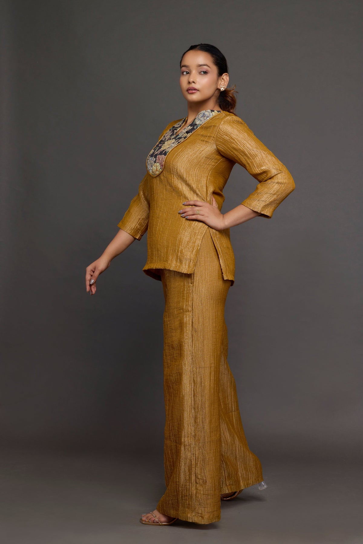 Tapati bronze tissue co-ord - front view