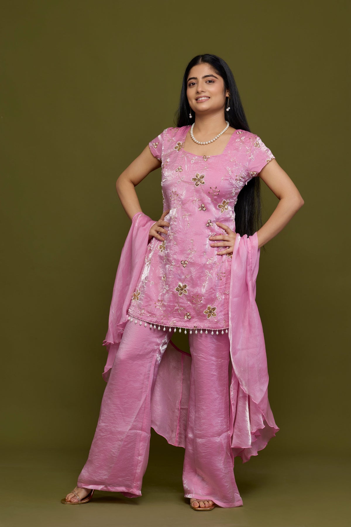 Roshni rose pink sharara set - front view