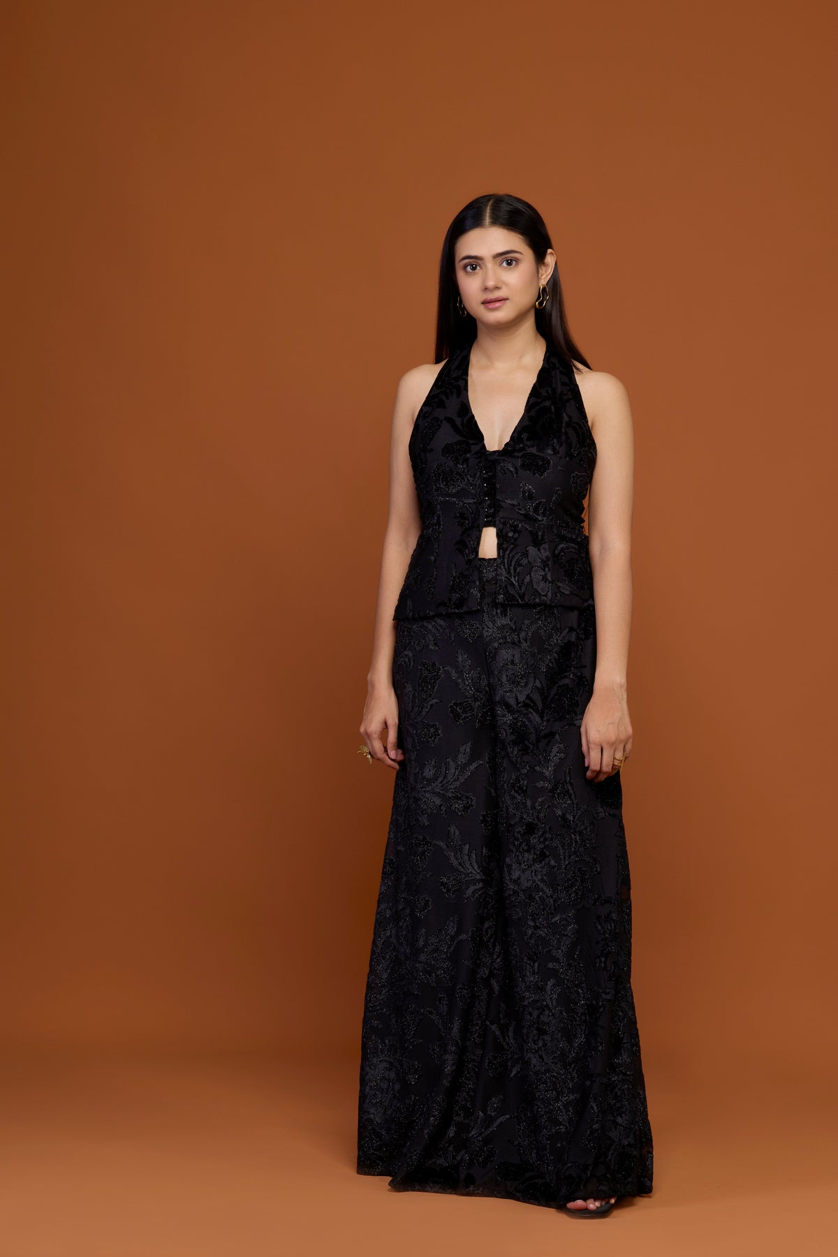 Black Burnout Halter Co-ord Set