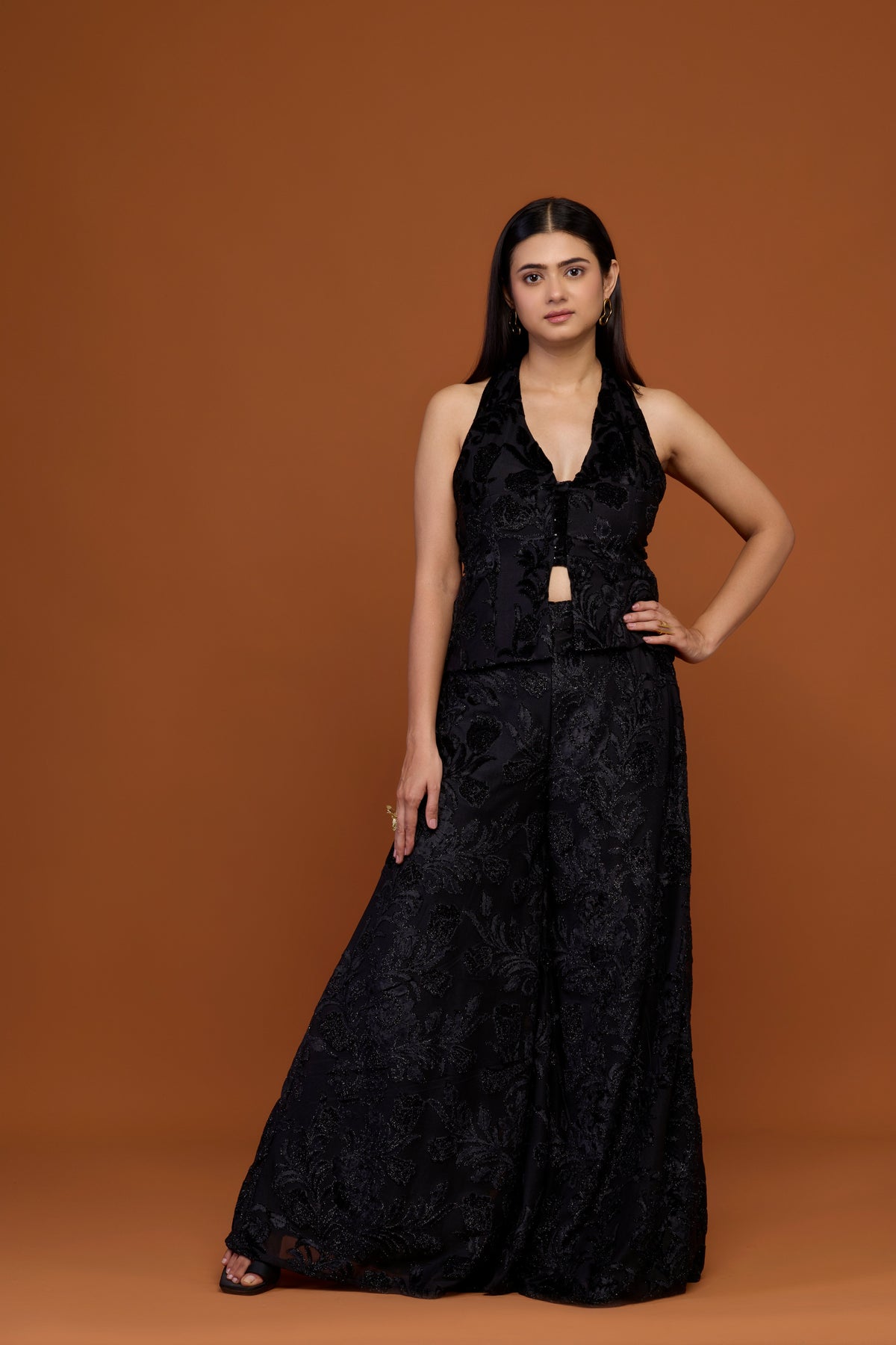 Black Burnout Halter Co-ord Set