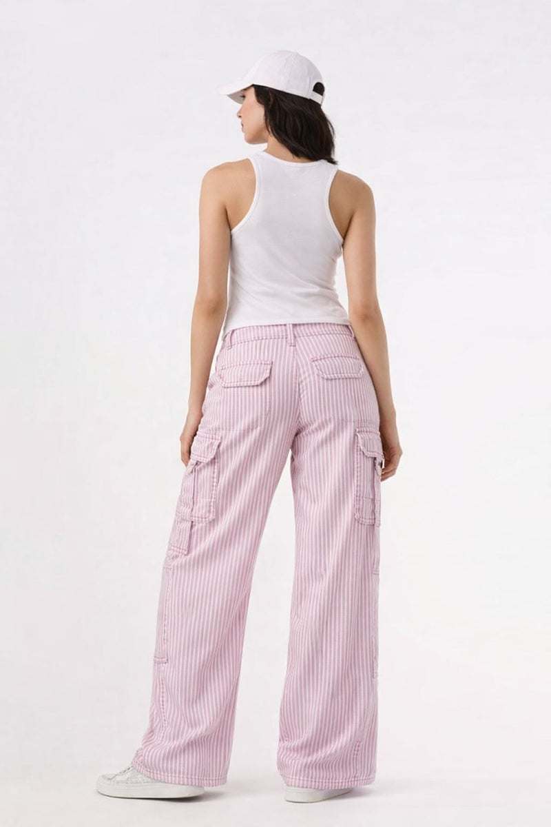 Stripe denim cargo- Pink