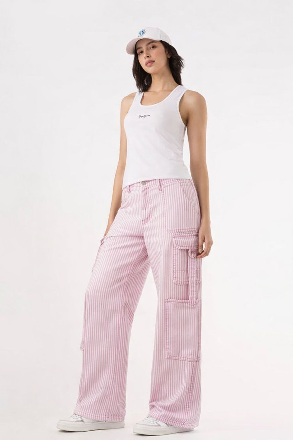 Stripe denim cargo- Pink