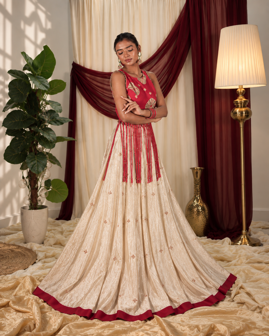Ivory Fringe Lehenga Set