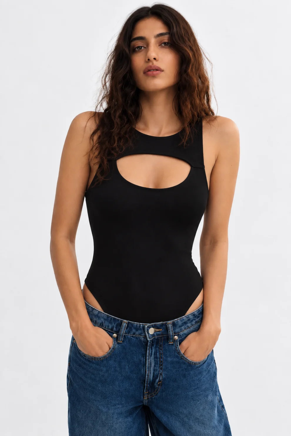 Black Cut-Out Sleeveless Bodysuit