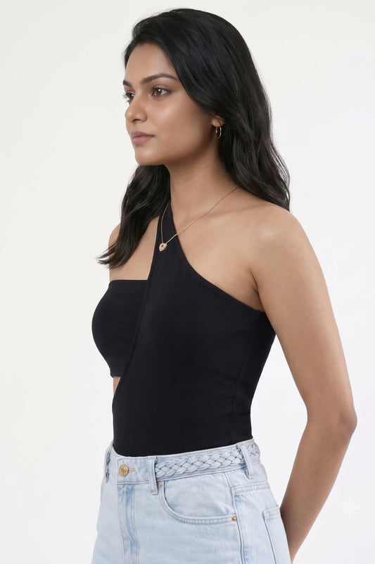 Black One-Shoulder Cut-Out Bodysuit