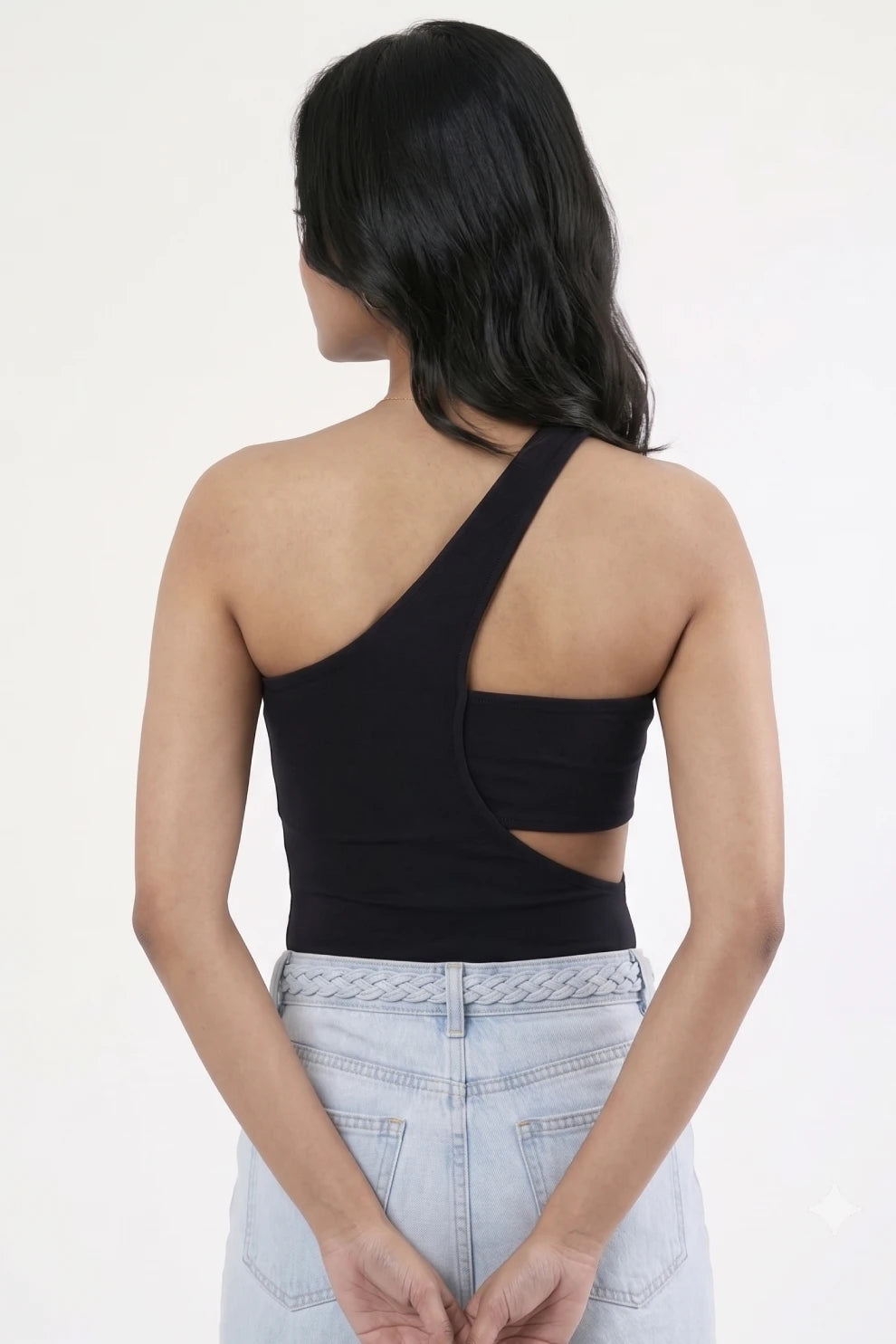 Black One-Shoulder Cut-Out Bodysuit