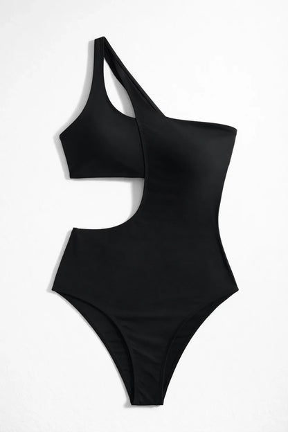 Black One-Shoulder Cut-Out Bodysuit
