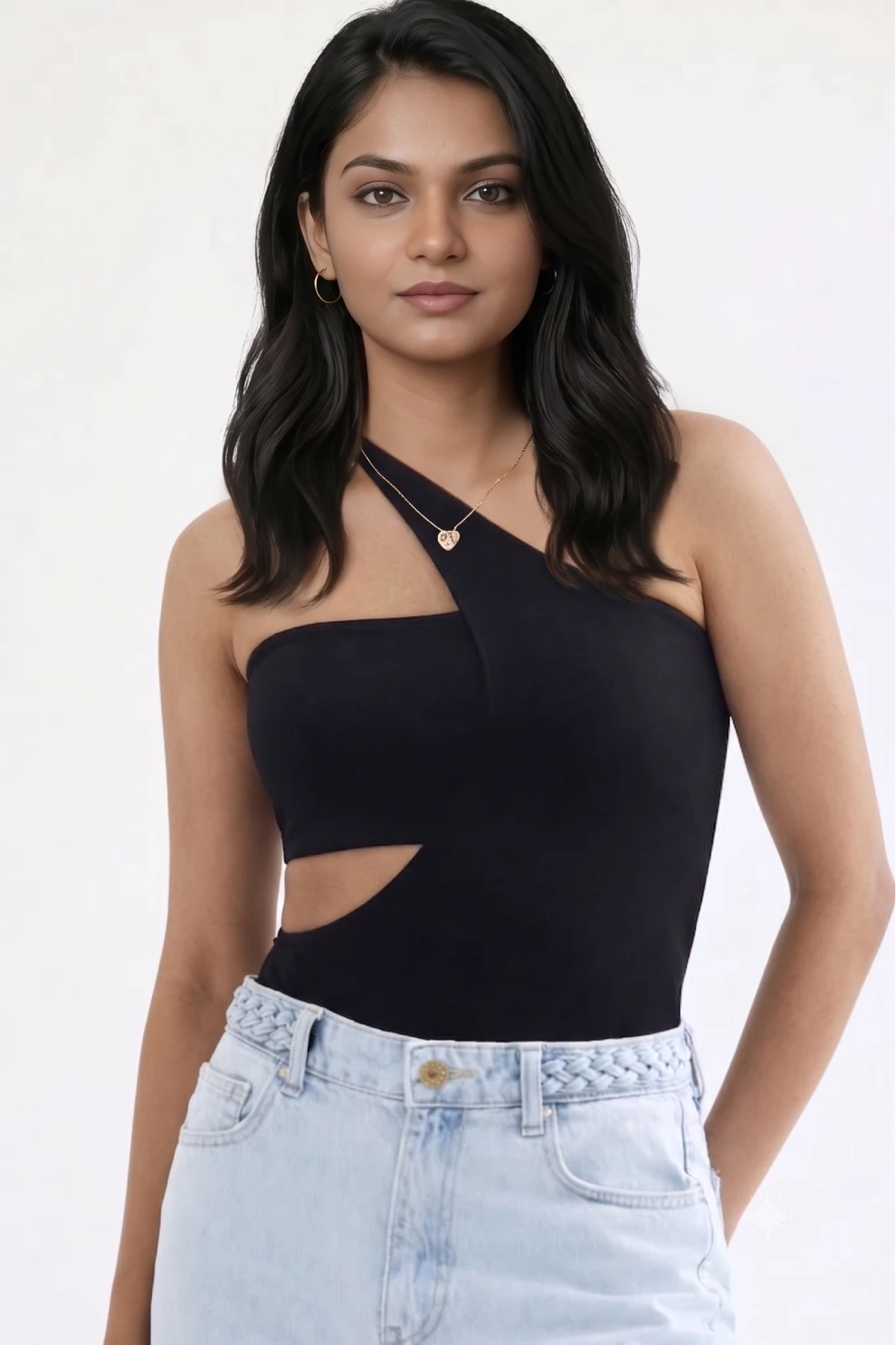 Black One-Shoulder Cut-Out Bodysuit