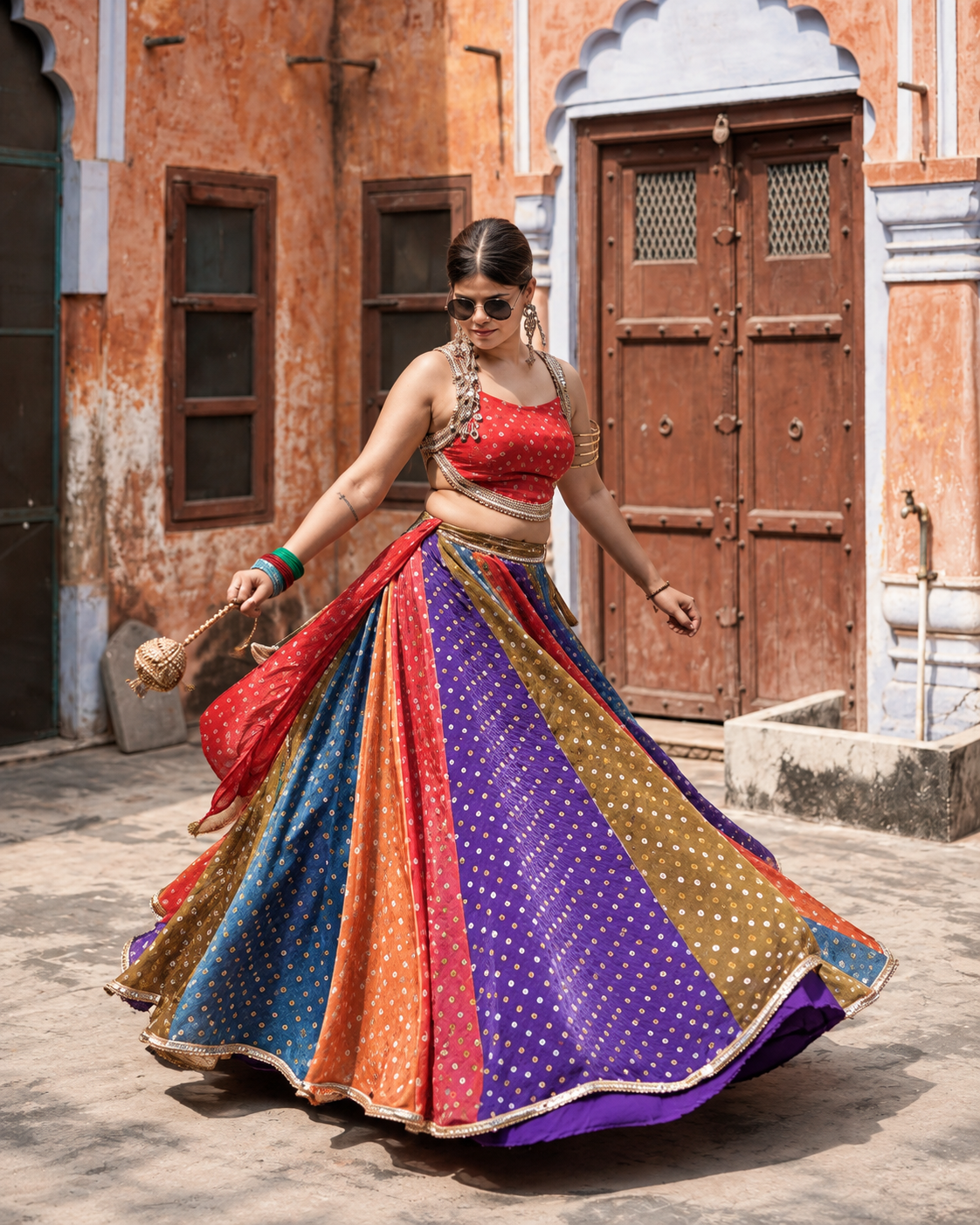 Rangrez Multicolor Bandhani Lehenga Set