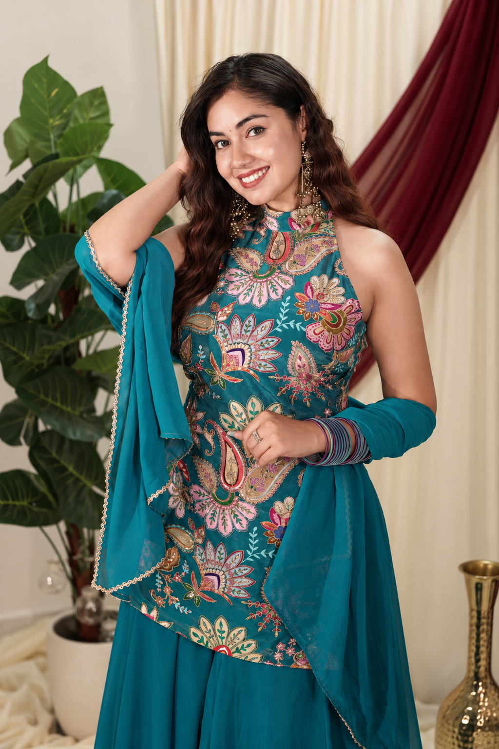 Teal Paisley Palazzo Set