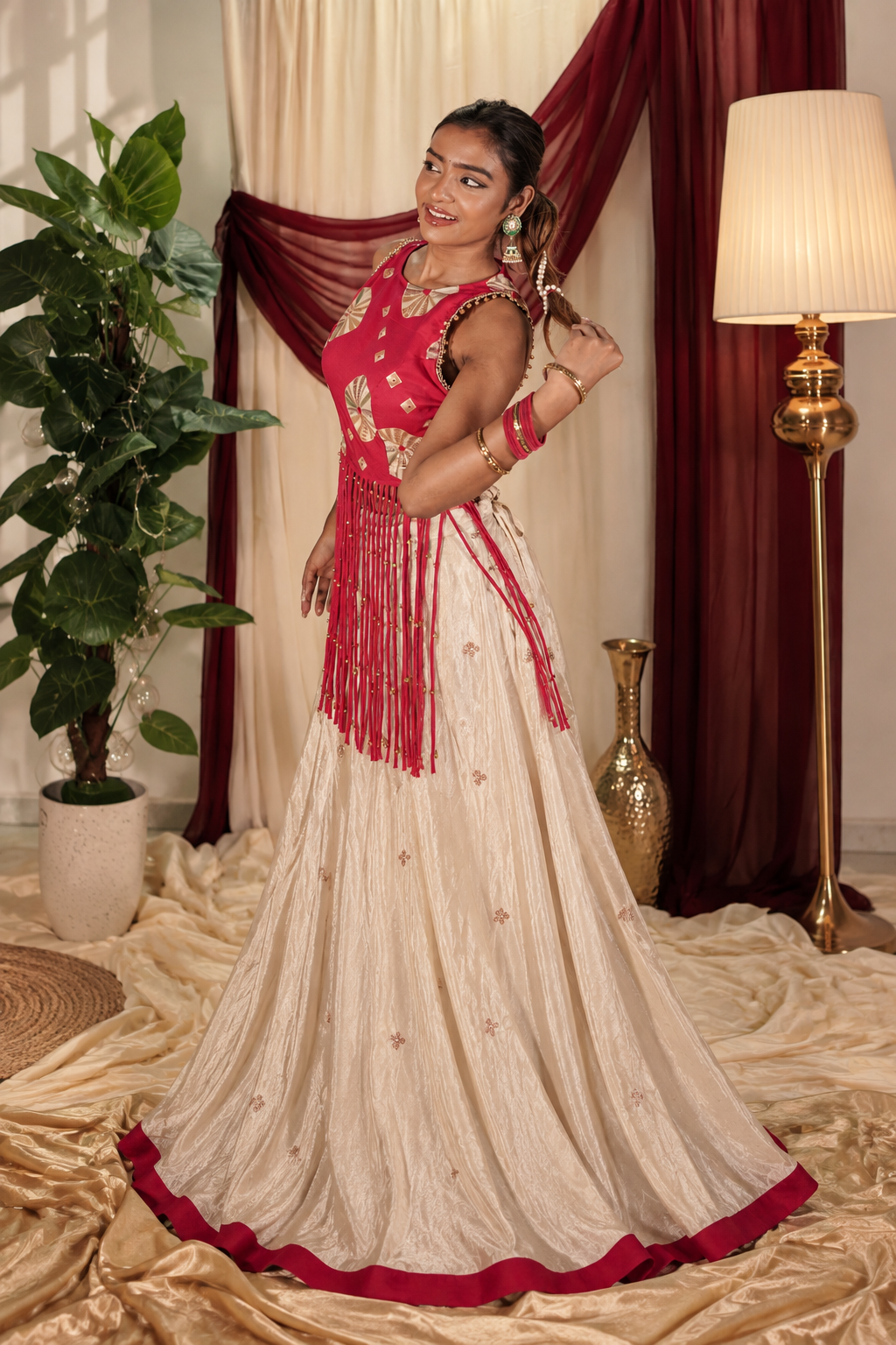 Ivory Fringe Lehenga Set