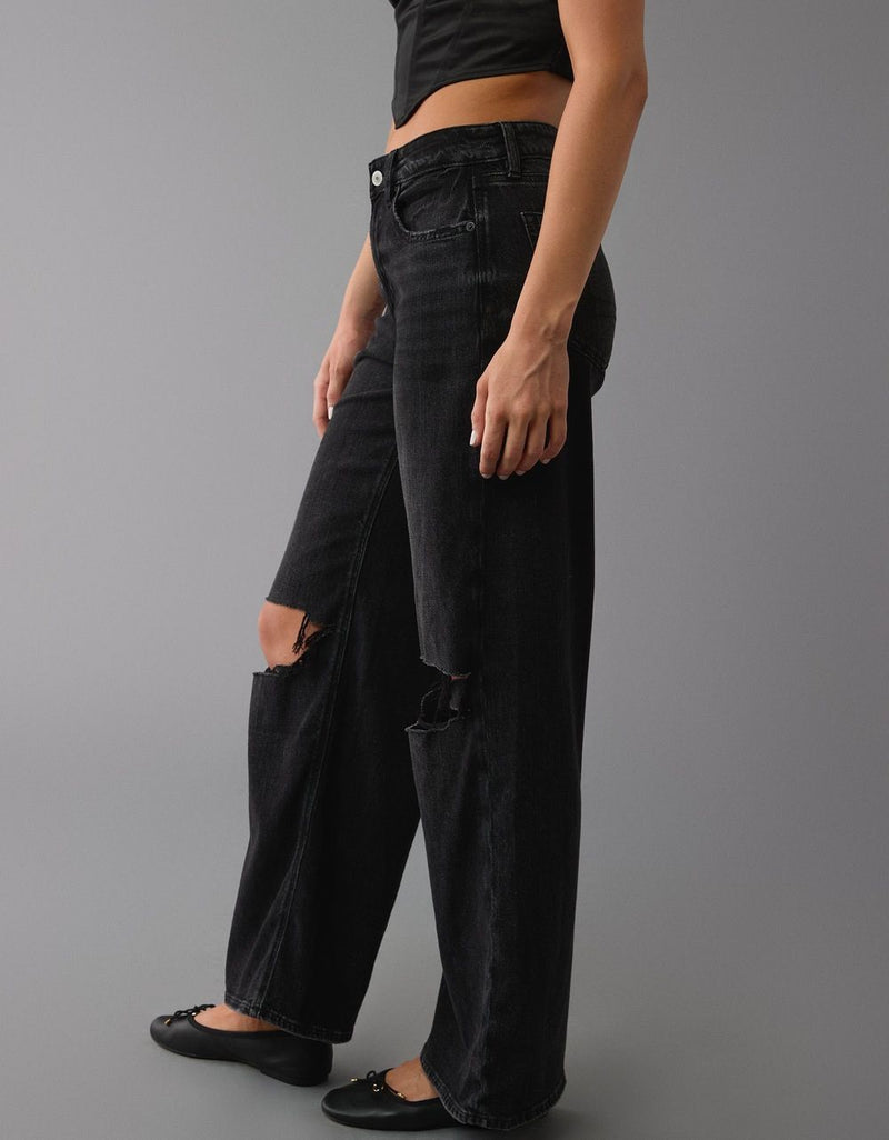 WIDE Leg ribbed jeans - Charcoal Black