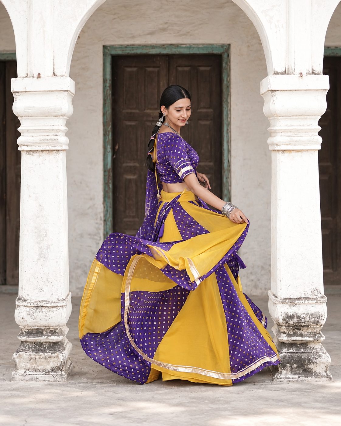 Mustard Bandhani Lehenga Set