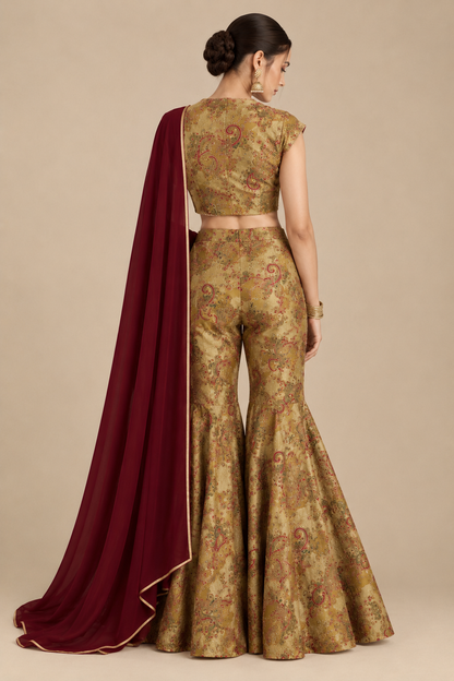Olive Gold Paisley Gharara Set