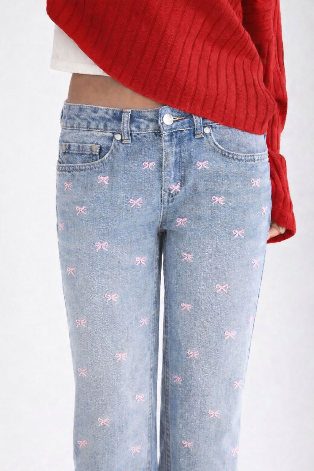 Bow embroidery jeans