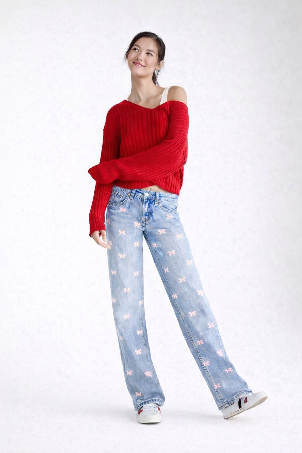 Bow embroidery jeans