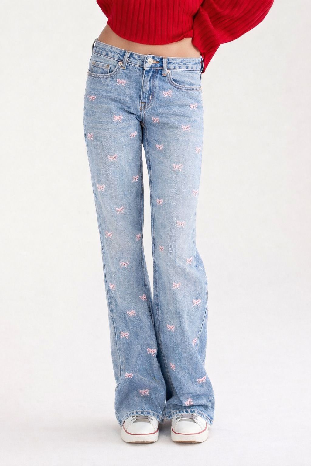 Bow embroidery jeans