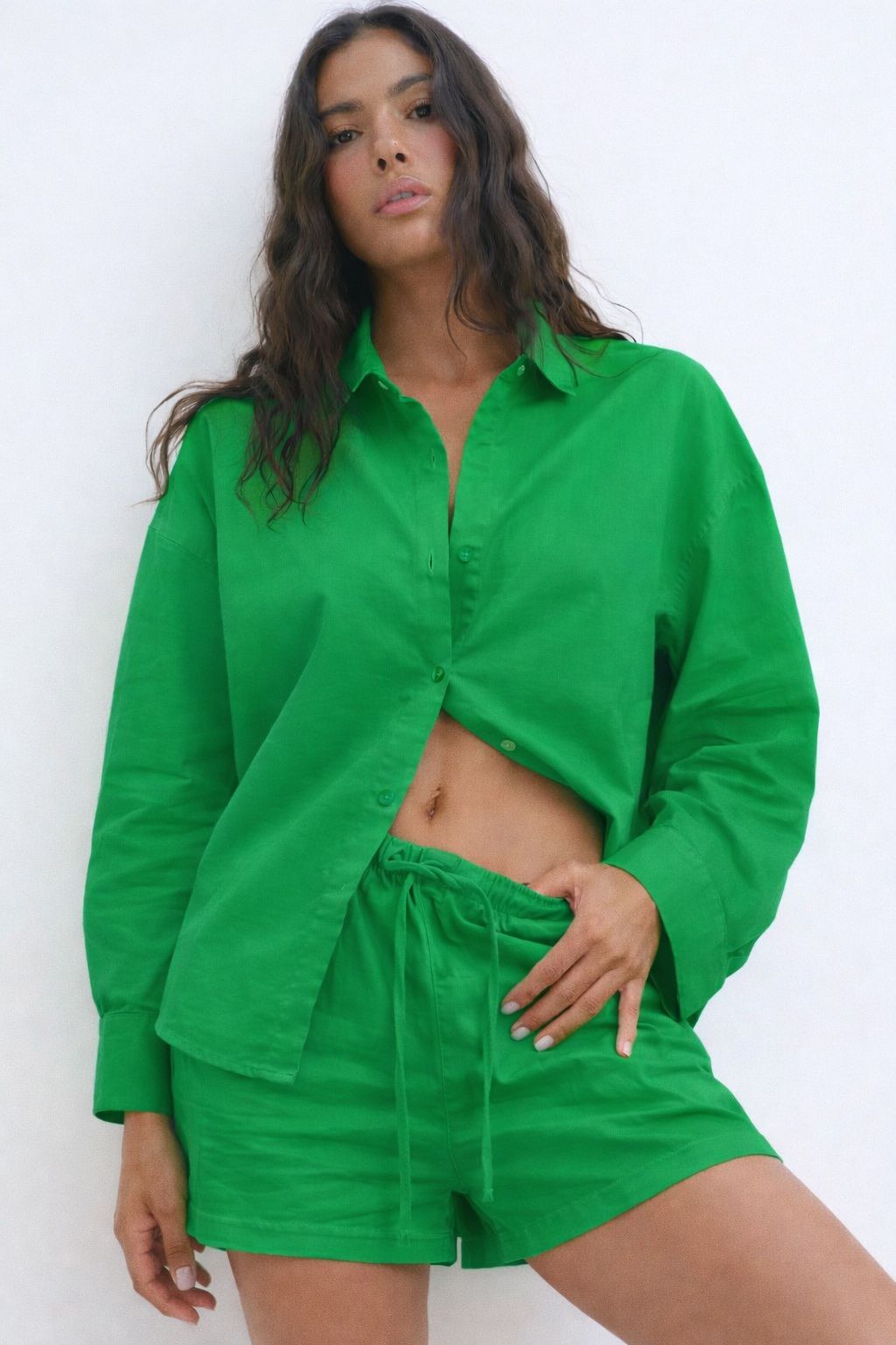 Women Shirts & Shorts Co-Ord Sets- Green