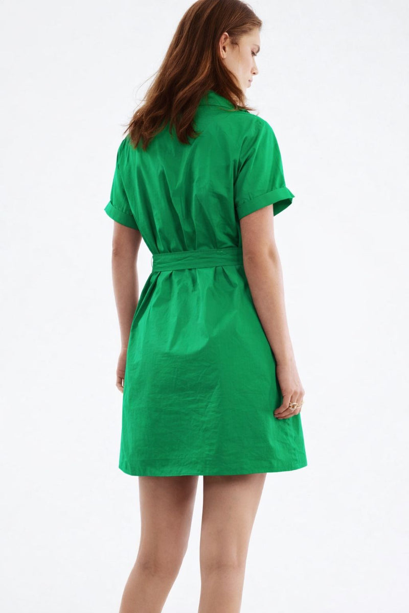 Women Belted Shirt Dress Green